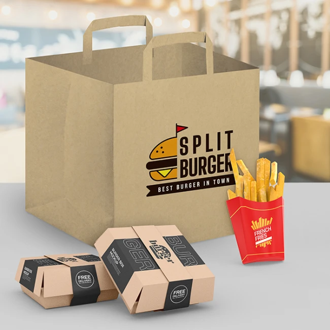 Borsa in carta kraft personalizzata con logo per food delivery