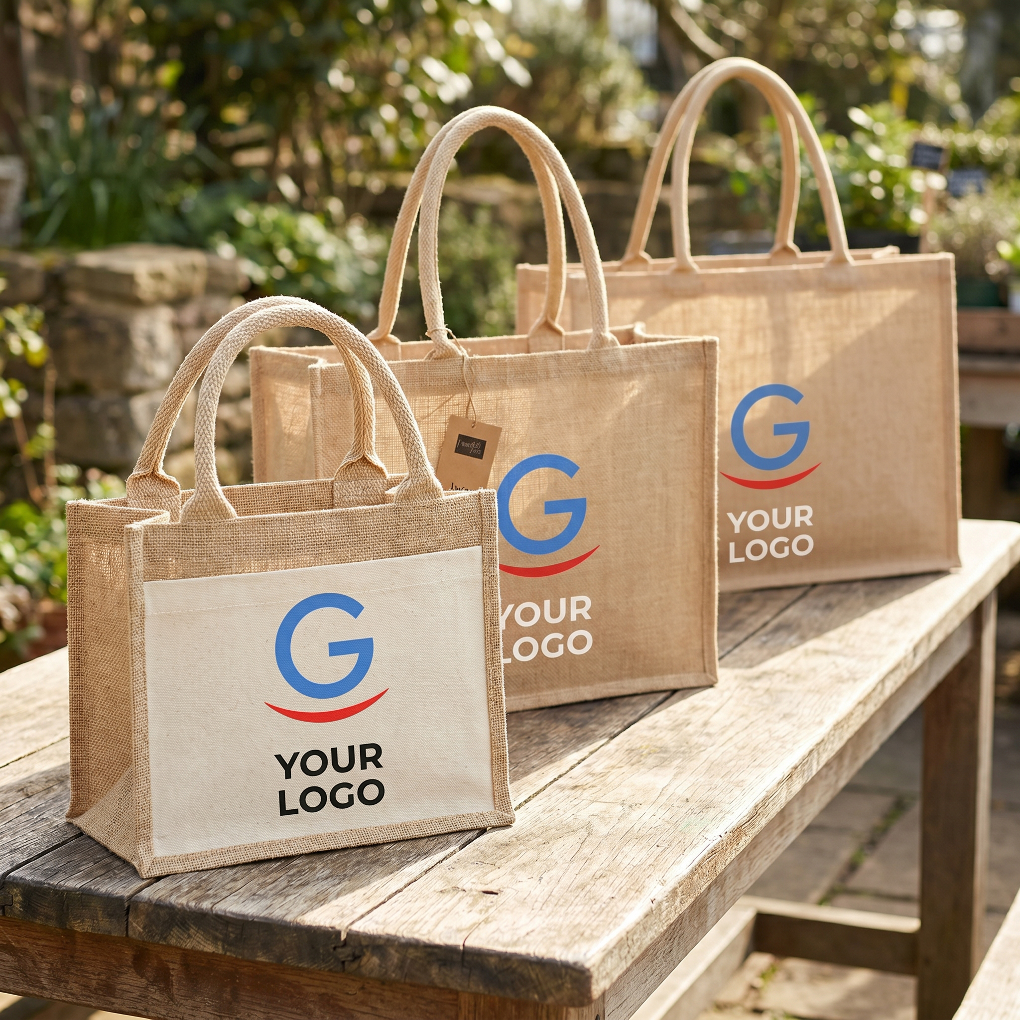 Shopper juta personalizzate con logo aziendale