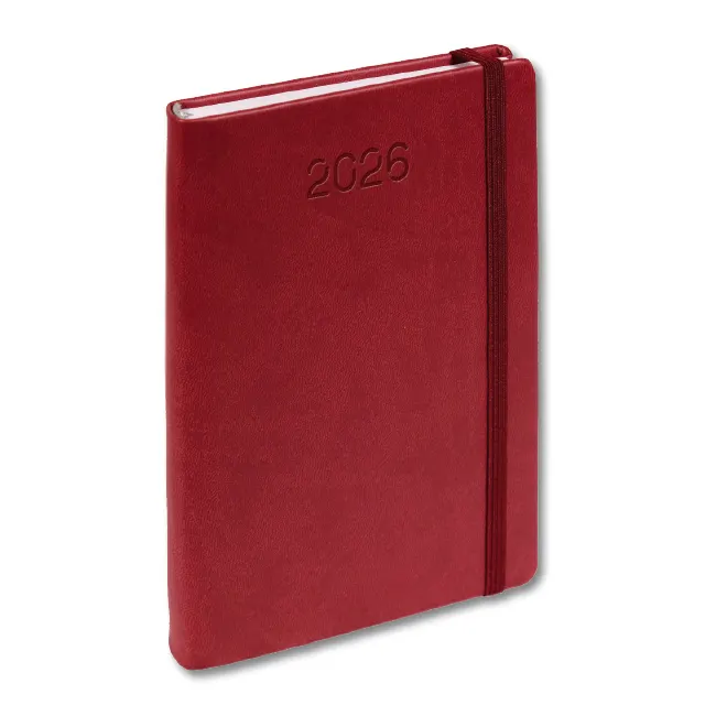Agenda giornaliera 2026 personalizzabile 14,3x20,3 cm con elastico verticale Agenda giornaliera 2026 personalizzabile formato 14,3x20,3 cm con elastico verticale e copertina termoscurente rossa