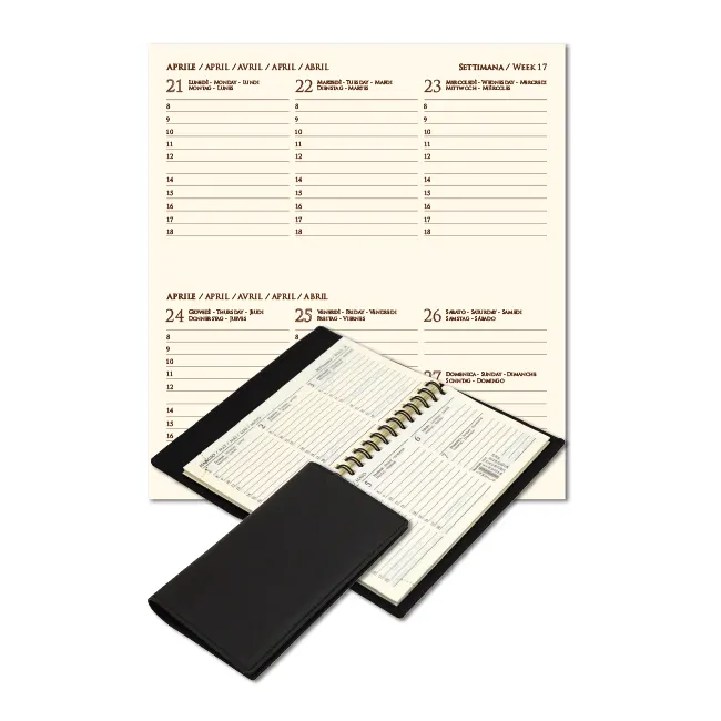 Agendina tascabile 2026 settimanale personalizzabile con logo made in italy in pelle nera a portafoglio