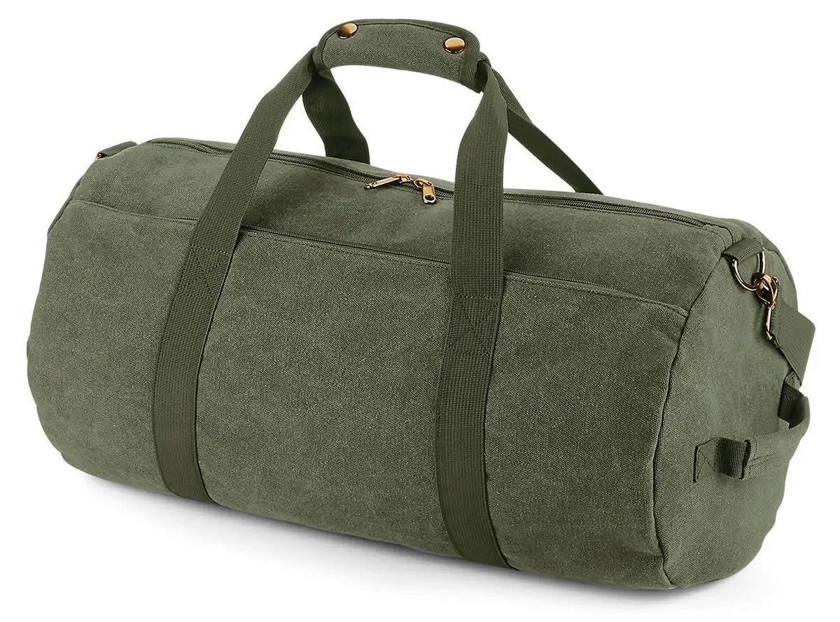 Duffel bag promozionale in tessuto verde oliva, resistente e personalizzabile con il logo aziendale