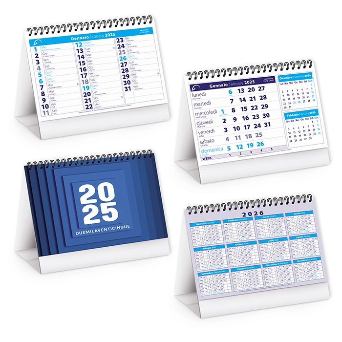 Calendari da tavolo personalizzati 2025 con layout settimanale e grafica aziendale: ideali per la promozione del brand tutto l'anno