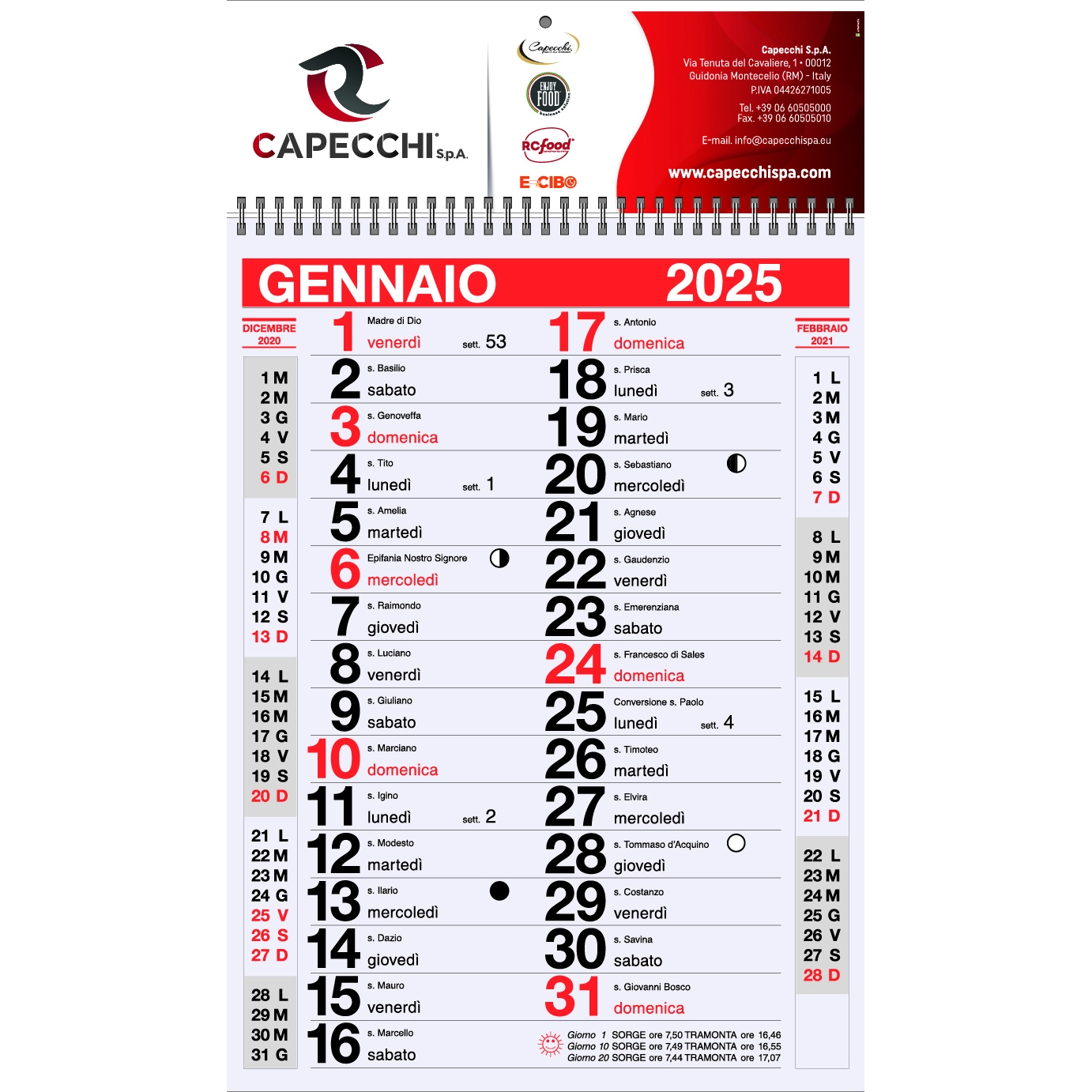 Calendario olandese mensile 2025 personalizzato con spirale, stampa a colori e spazi per annotazioni aziendali