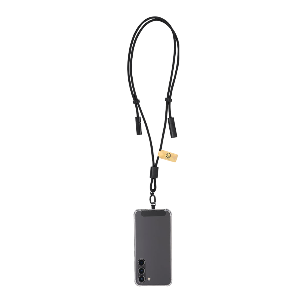 Lanyard multifunzionale ecosostenibile in RPET e alluminio riciclato con supporto per smartphone e cavo di ricarica USB, USB-C, Micro USB e Lightning