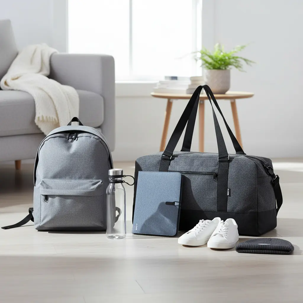 Set sostenibile in rPET con zaino, borsone, borraccia e accessori personalizzabili