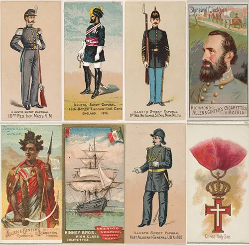 Collezione di trade cards ottocentesche illustrate a colori utilizzate come pubblicità da collezione