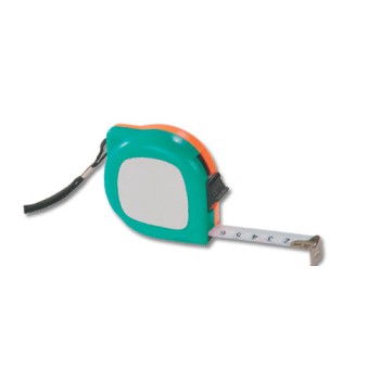 Gadget scontato personalizzato con logo - 5 metri a nastro con cinghietto colore verde/arancio