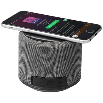 Gadget tecnologico personalizzato con logo - Altoparlante Bluetooth® con ricarica wireless Fiber