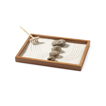 Mini giardino zen personalizzabile in legno naturale con pietre