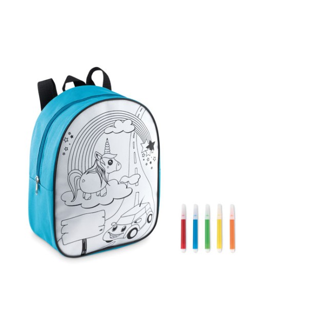 Gadget per bambini personalizzati con logo - BACKSKETCHY - Zainetto con 5 pennarelli