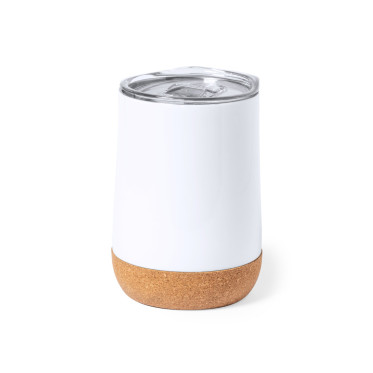 Bicchiere termico personalizzabile 330 ml acciaio inox bianco lucido base sughero