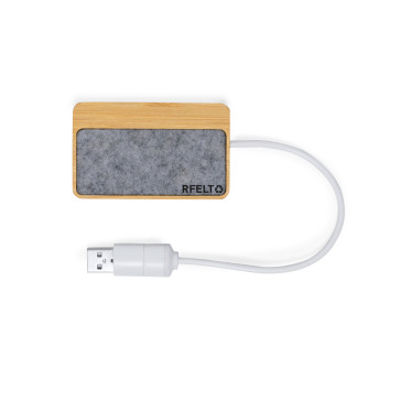 Porta USB 2.0 personalizzabile con porte Type-C e USB doppie in bambù e feltro rpET