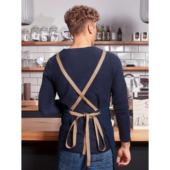 Abbigliamento ristorazione personalizzato con logo - Bib Apron With Crossed Ribbons And Big Pocket