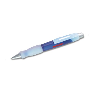 Gadget scontato personalizzato con logo - Big pen fusto frosted colore blu impugnatura gomma finiture silver refil blu