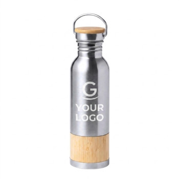 Borraccia in acciaio personalizzata - Borraccia personalizzabile acciaio inox con dettaglio in bambù 800 ml
