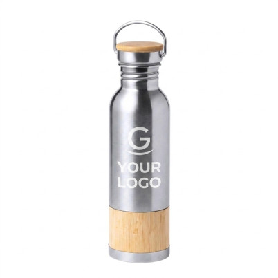 Borraccia personalizzabile acciaio inox con dettaglio in bambù 800 ml