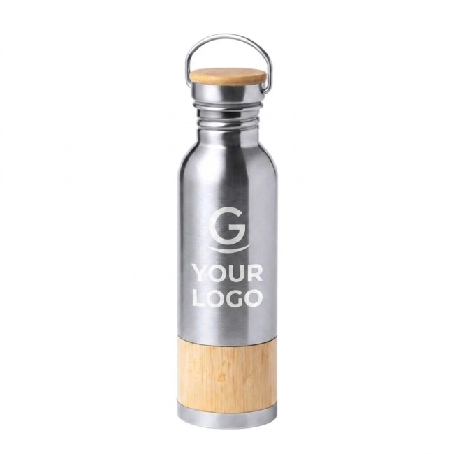 Borraccia in acciaio personalizzata - Borraccia personalizzabile acciaio inox con dettaglio in bambù 800 ml
