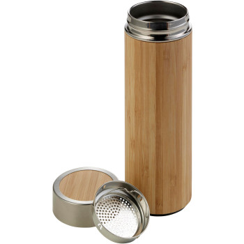 Thermos personalizzato - Borraccia Yara | Acciaio inox e bambù | 420 ml | Infusore per tè