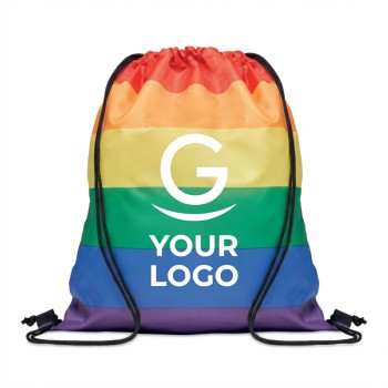 Zaini con lacci personalizzati con logo - Borsa a sacca personalizzabile poliestere RPET resistente 36 litri arcobaleno