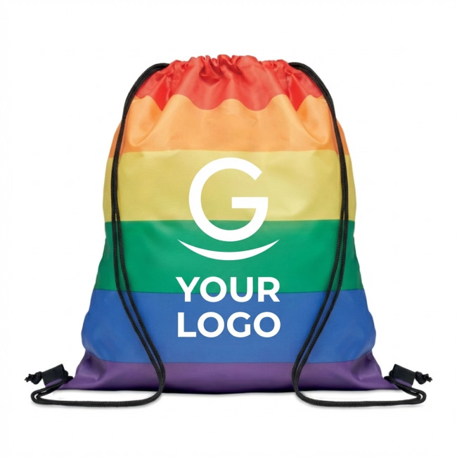Zaini con lacci personalizzati con logo - Borsa a sacca personalizzabile poliestere RPET resistente 36 litri arcobaleno