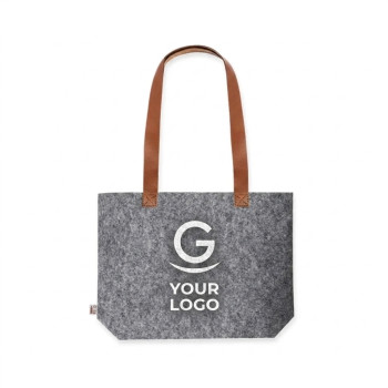 Shopper in Feltro e RPET Personalizzate - Borsa in feltro personalizzabile con manici in similpelle marrone grigio/naturale