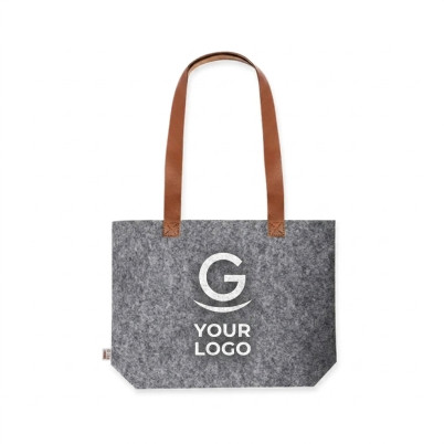 Borsa in feltro personalizzabile con manici in similpelle marrone grigio/naturale