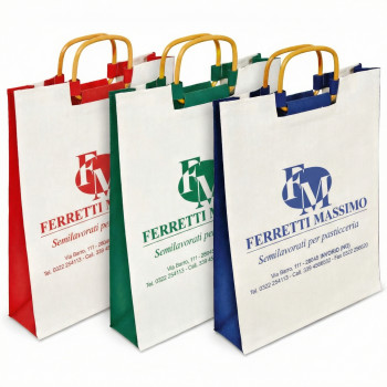 Shopper personalizzate con logo - Borsa personalizzabile con manici in legno cotone 100% interno plastificato
