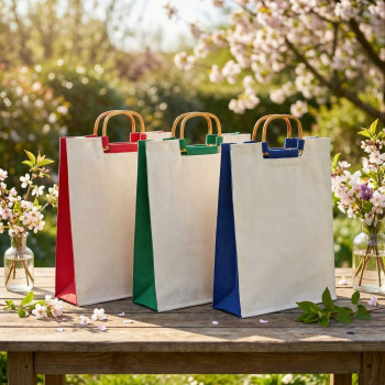 Shopper personalizzate con logo - Borsa personalizzabile con manici in legno cotone 100% interno plastificato