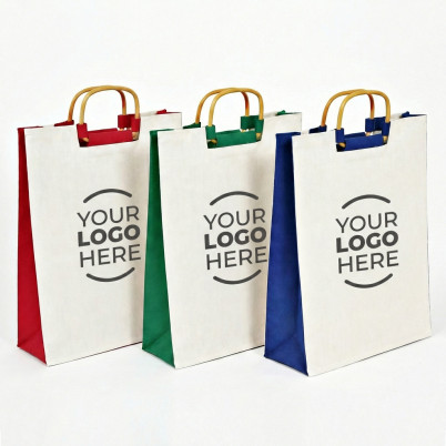 Borsa personalizzabile con manici in legno cotone 100% interno plastificato
