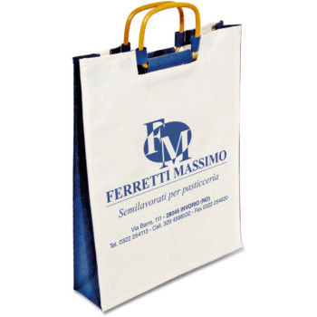 Shopper personalizzate con logo - Borsa personalizzabile con manici in legno cotone 100% interno plastificato