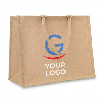 borse juta personalizzate - Borsa shopper personalizzabile in juta naturale con manici tubolari