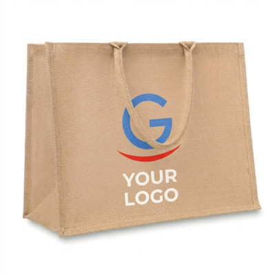 Borsa shopper personalizzabile in juta naturale con manici tubolari