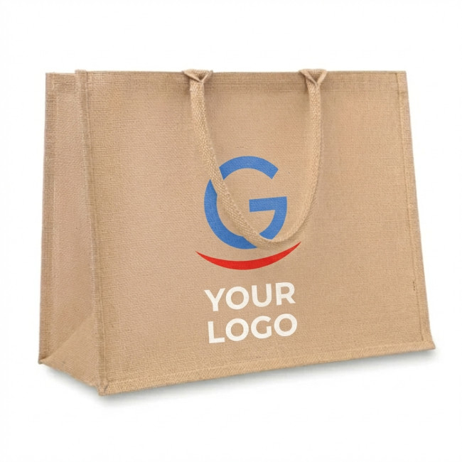 borse juta personalizzate - Borsa shopper personalizzabile in juta naturale con manici tubolari