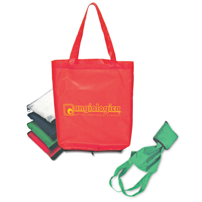Shopper personalizzate con logo - Borsa shopping, con zip nera, ripiegabile personalizzabile