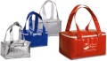 Borsa termica  formato medio, in tnt laminato effetto lucido, chiusura con zip e doppi manici. Confezione in polybag.