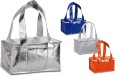 Borsa termica  formato mini, in tnt laminato effetto lucido, chiusura con zip e doppi manici. Confezione in polybag.