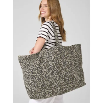 Borsa tote oversize in tela con stampa leopardata