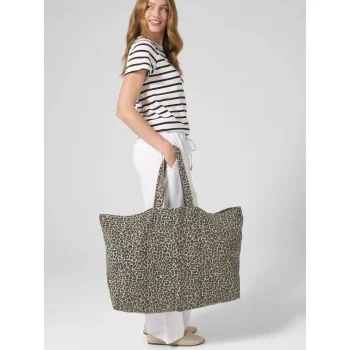 Borsa tote oversize in tela con stampa leopardata