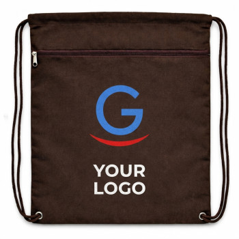 Zaini con lacci personalizzati con logo - Borsa zainetto personalizzabile in canapa naturale colore caffè