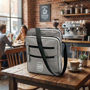 Borsello personalizzabile in polyester 600D grigio con tracolla regolabile