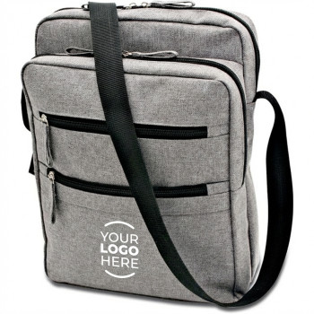 Borsello personalizzabile in polyester 600D grigio con tracolla regolabile