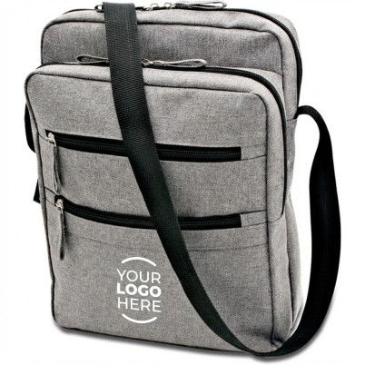 Borsello personalizzabile in polyester 600D grigio con tracolla regolabile