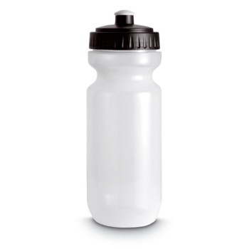 Bottiglia in plastica colore bianco latte con tappo e beccuccio colorato. Capienza 57,5 cl.