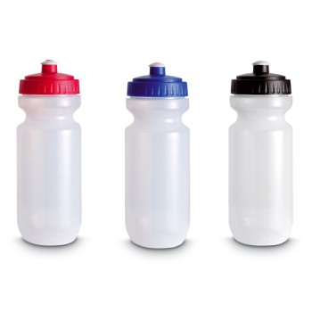 Bottiglia in plastica colore bianco latte con tappo e beccuccio colorato. Capienza 57,5 cl.