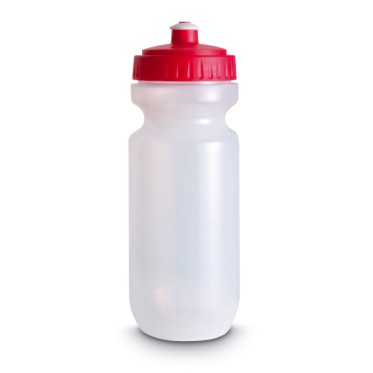 Gadget da viaggio personalizzato - Bottiglia in plastica colore bianco latte con tappo e beccuccio colorato. Capienza 57,5 cl.