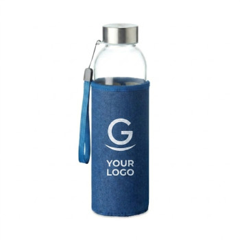Borraccia in vetro personalizzata con logo - Bottiglia in vetro personalizzabile 500ml con pouch in neoprene antigoccia