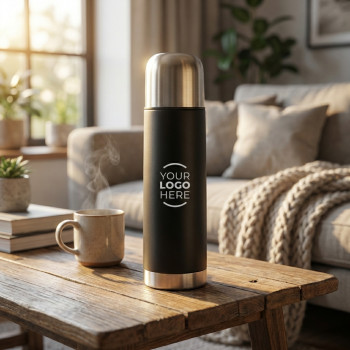 Bottiglia termica personalizzabile con due tazze in acciaio inox 500 ml