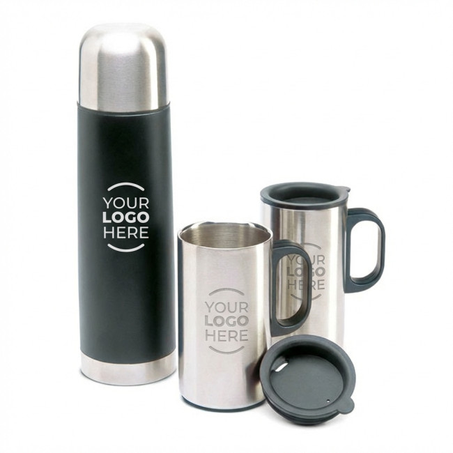 Bottiglia termica personalizzabile con due tazze in acciaio inox 500 ml
