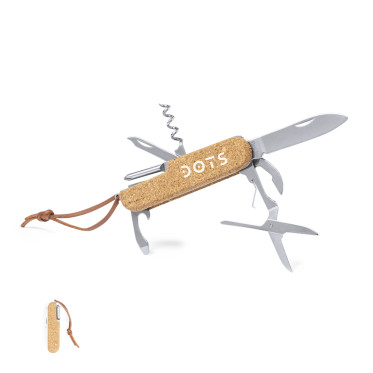 Coltellino multiuso compatto personalizzabile con corpo in acciaio inox e manico in sughero