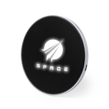 Caricatore wireless personalizzabile nero con luce led interna e base antiscivolo